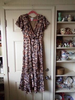 Nicole Miller NY Floral Print Wrap Maxi Dress S